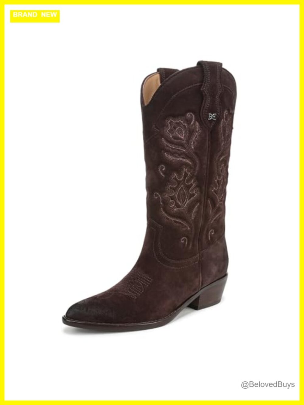 Sam Edelman Rue Suede Pointed Toe Western Booties Mid-Calf Pull-On